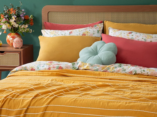 [10035191004] Essence Bed Quilt Flowertopia (160x240cm, Mustard, ForOnePerson)