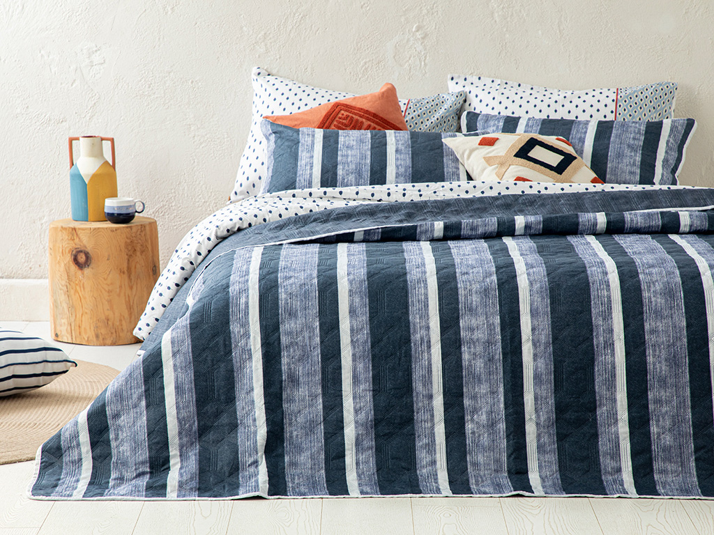 Denim Stripe Bed Quilt Set Denim