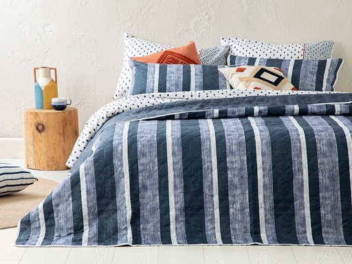 [10035692003] Denim Stripe Bed Quilt Set Denim