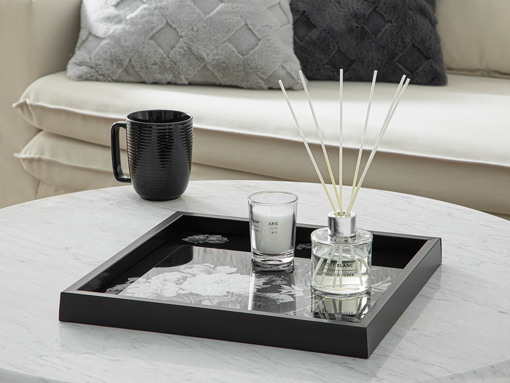 Rose in Black Decorative Tray Timeless