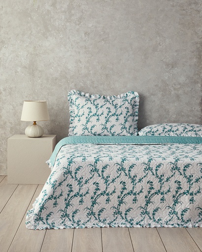 [10042470003] Scroll Flowers Bed Spread Set Timeless