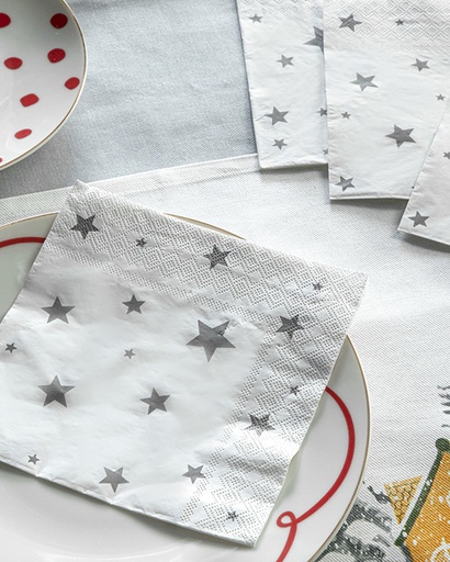 [10035758001] Little Silver Stars Tissue Napkin Simple Pleasures